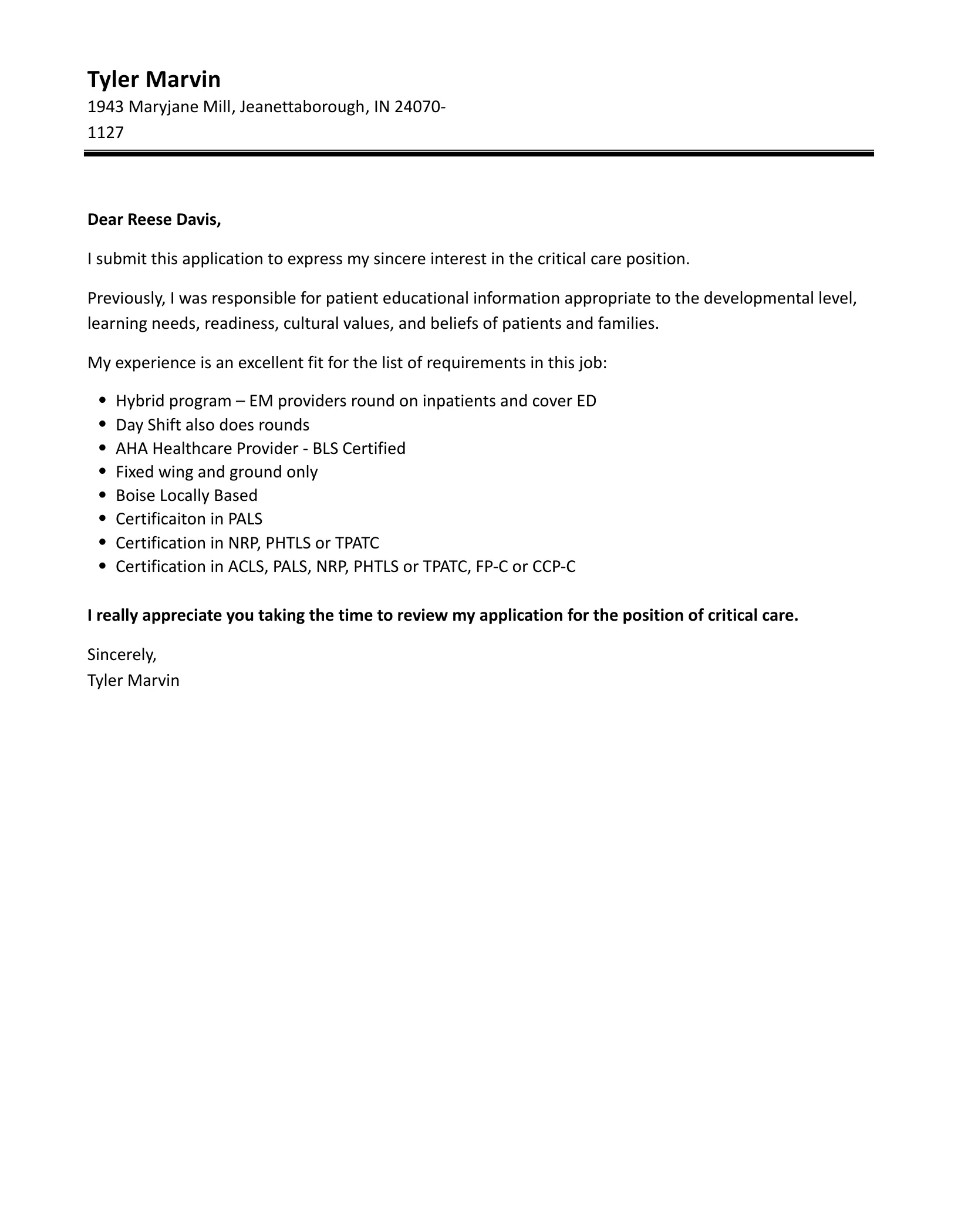 39246 critical care nurse cover letter review