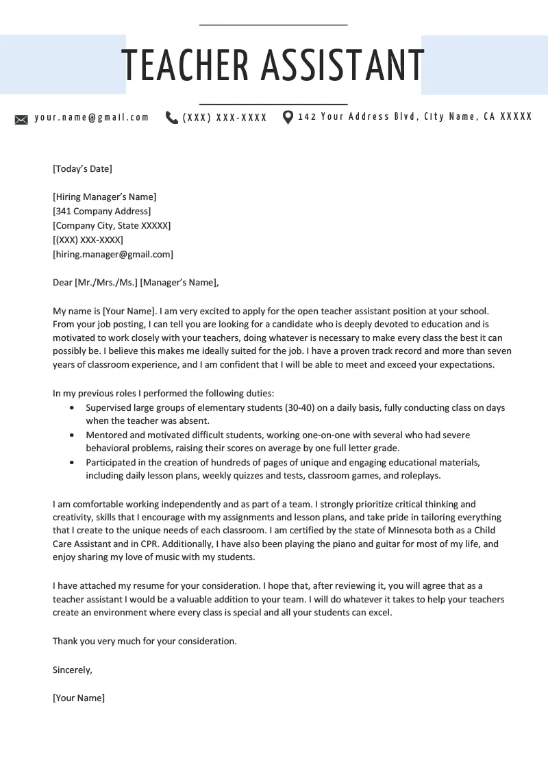 39262 teaching assistant cover letter