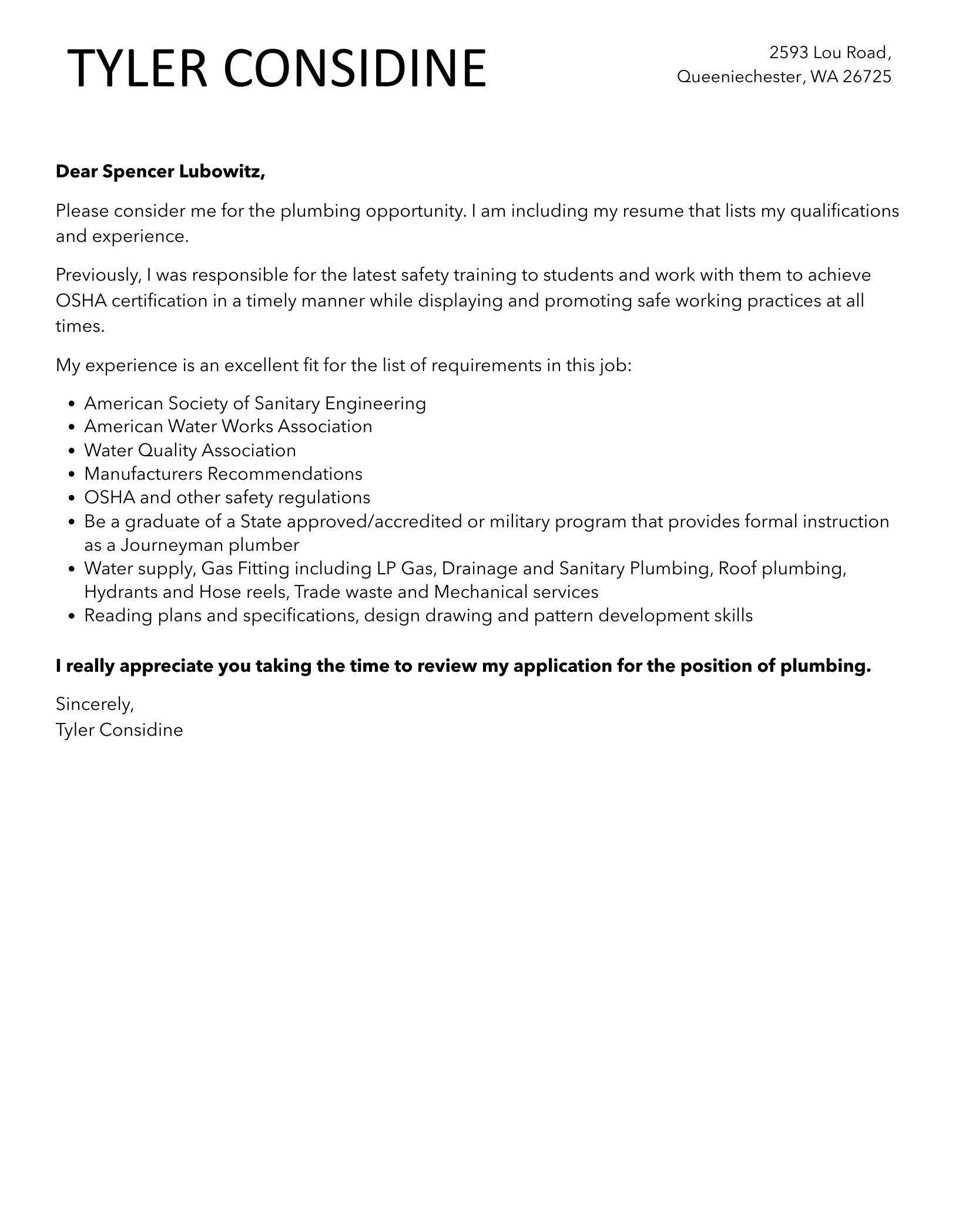 39263 plumbing apprentice cover letter