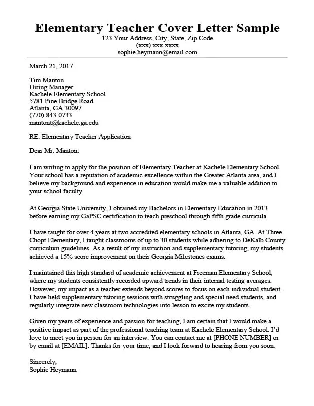 39271 teacher cover letter components