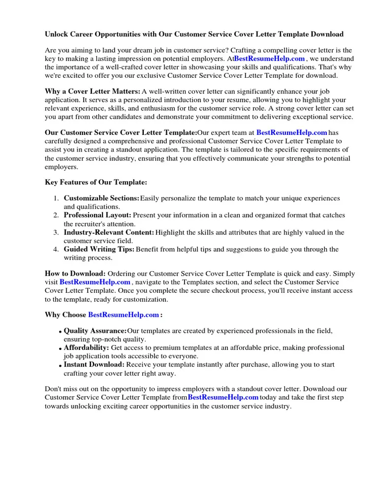 39276 customer service cover letter tips