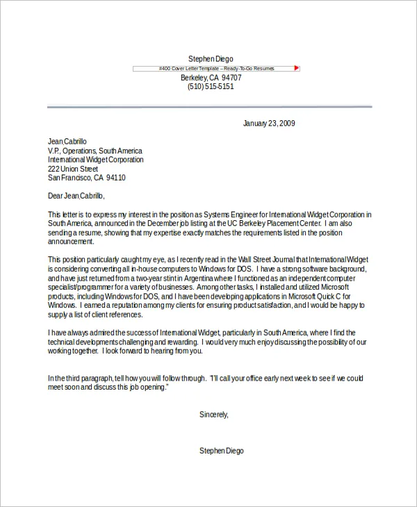 39281 cover letter call to action