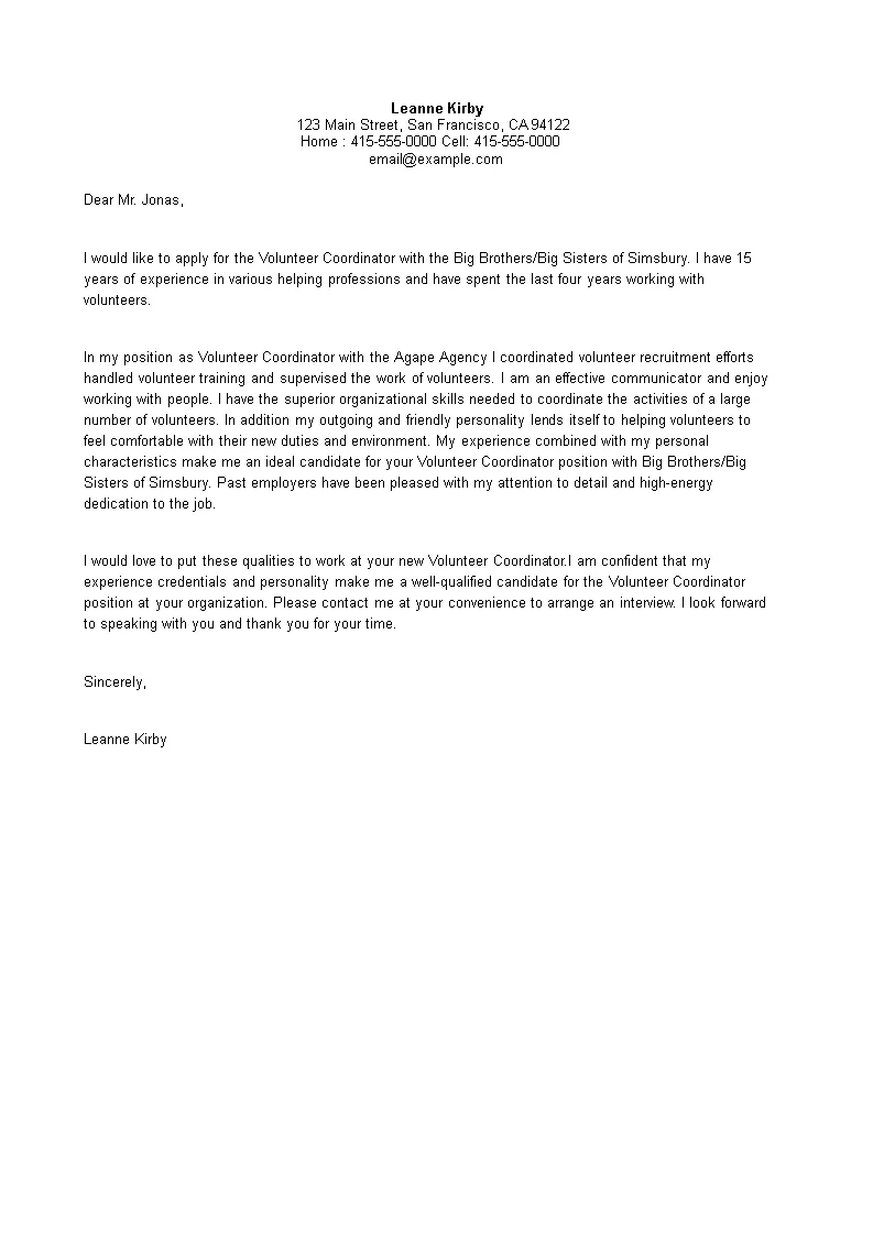 39287 volunteer cover letter skills
