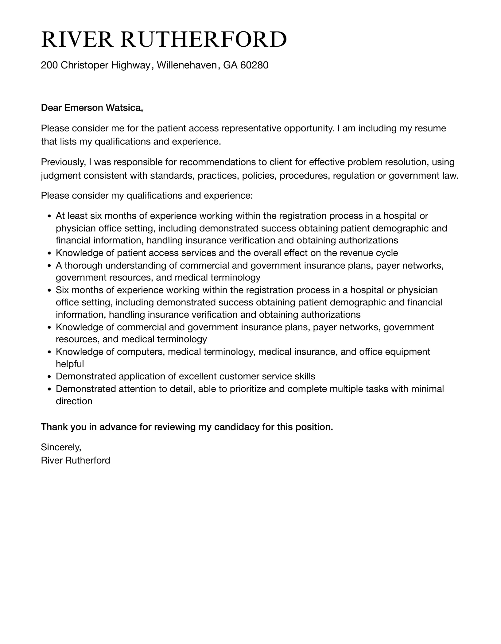 39357 patient access representative skills