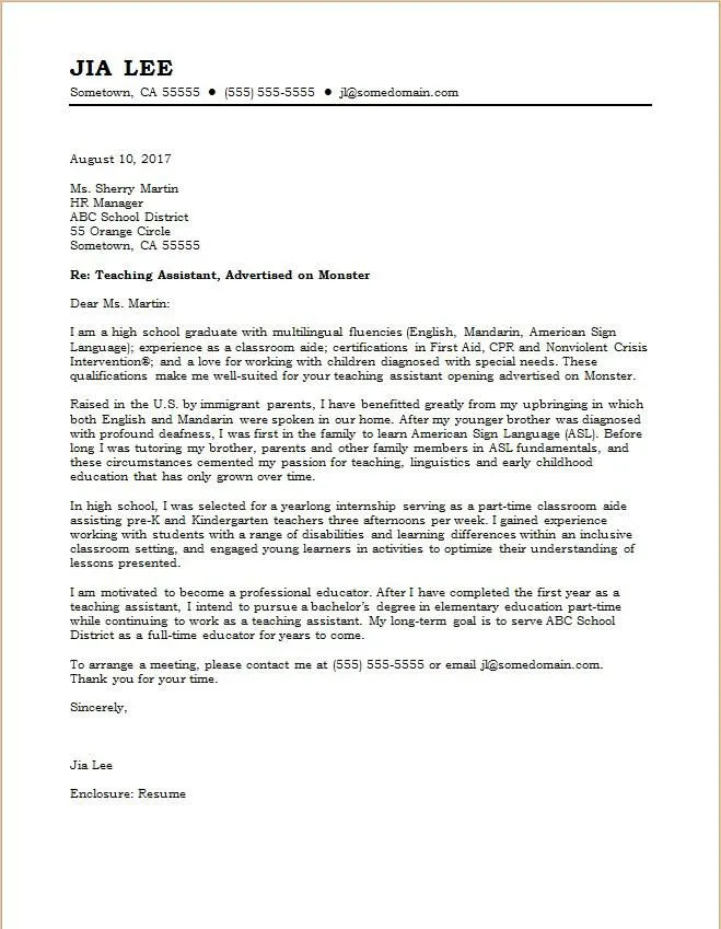 39382 teaching assistant cover letter writing