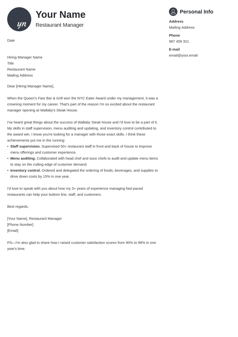 39384 restaurant barista cover letter