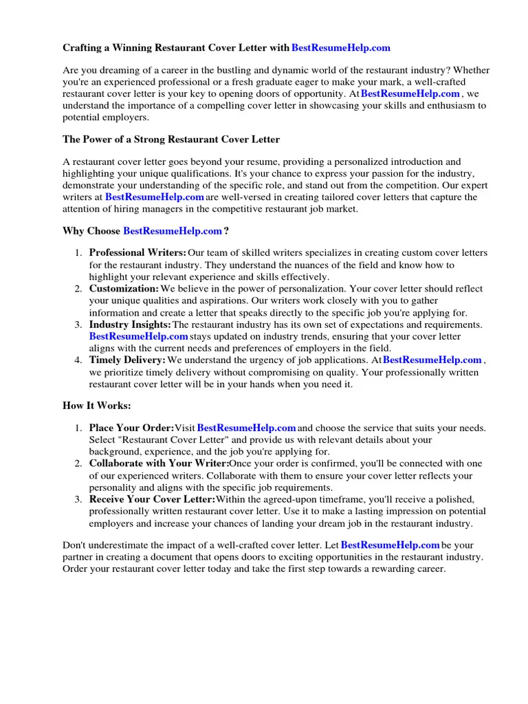 39384 restaurant cover letter tips