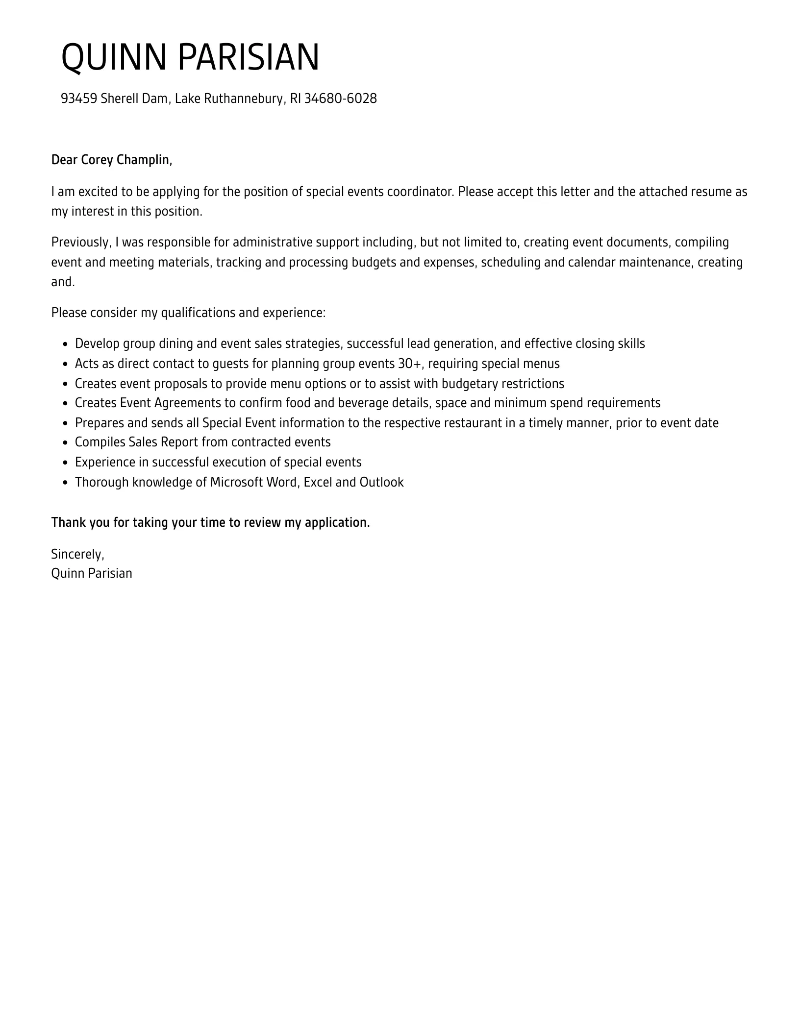 39398 events coordinator sample letter
