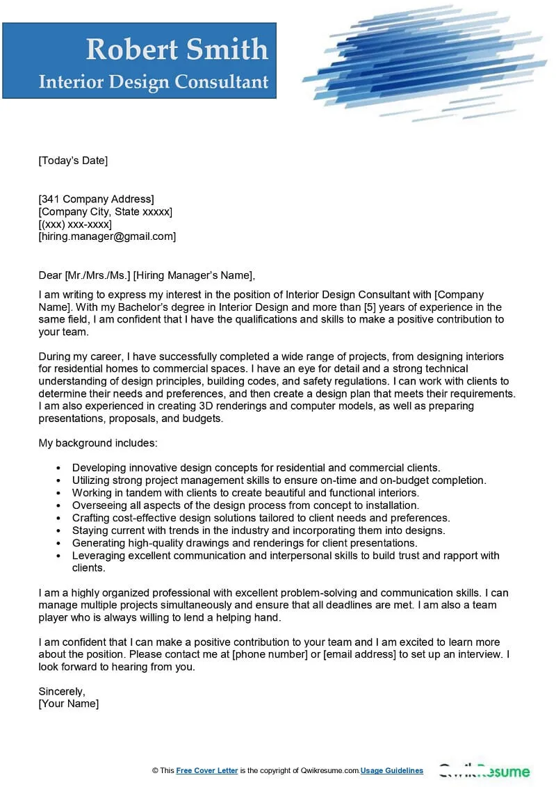 39400 interior design cover letter