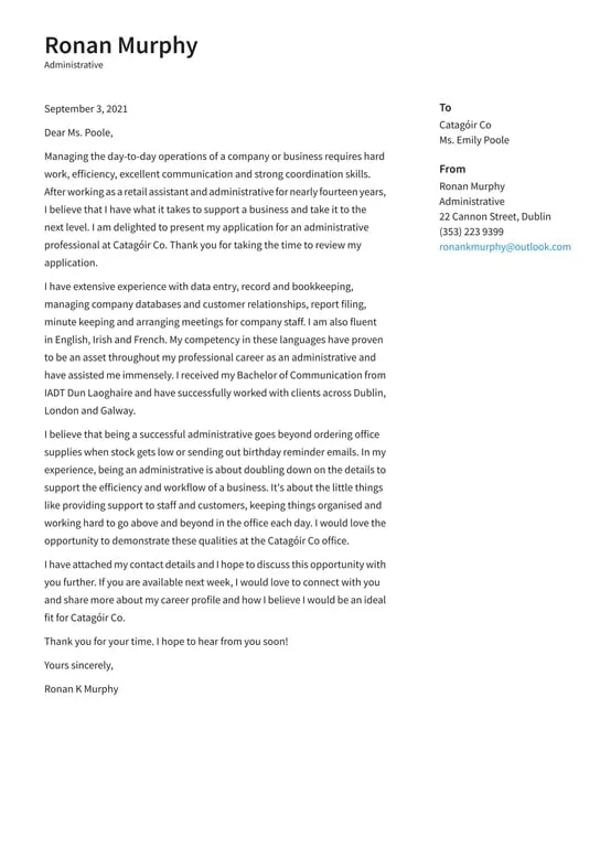 39415 entry level administration cover letter