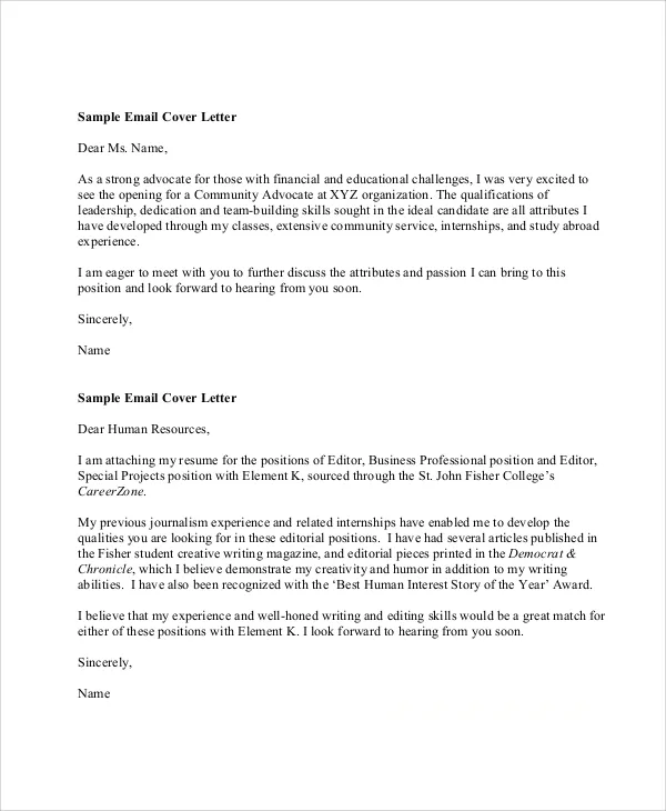 39430 email cover letter formatting
