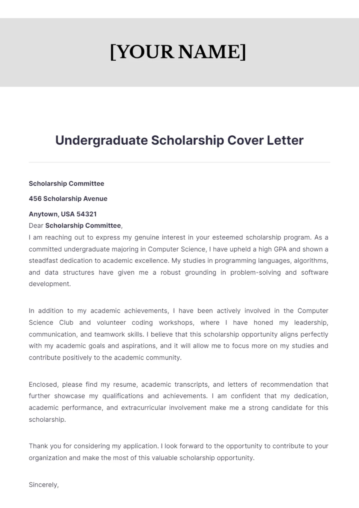 39441 achievements cover letter