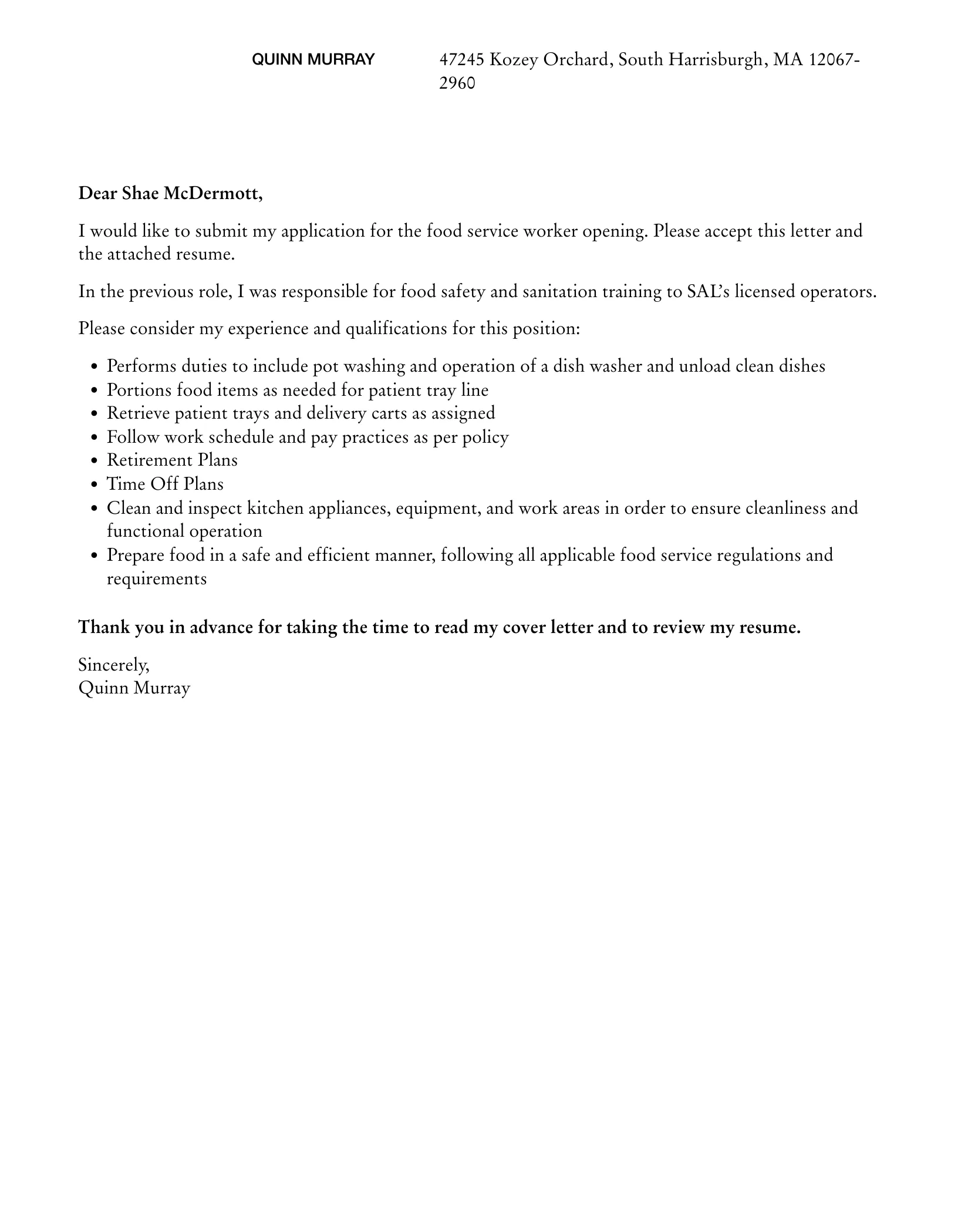 39454 food service manager cover letter
