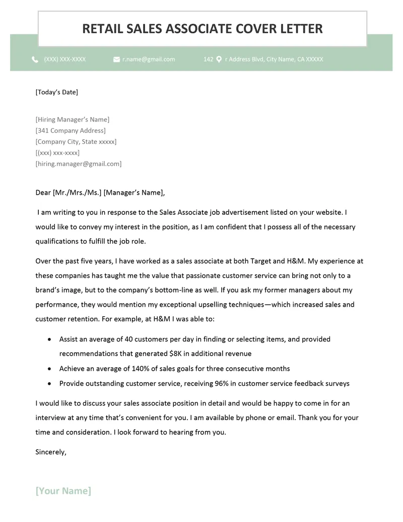 39464 retail sales associate cover letter header