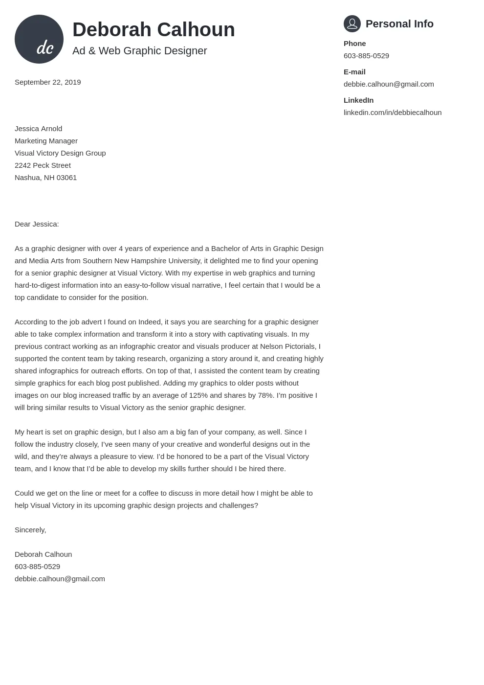 39474 graphic design cover letter formatting
