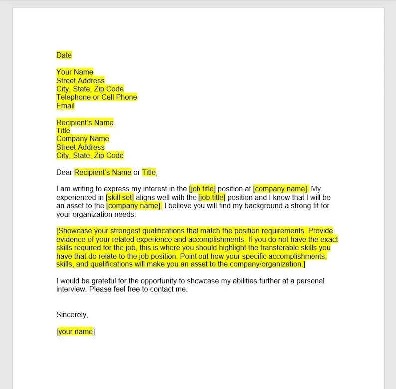 39475 cover letter example simple formatting