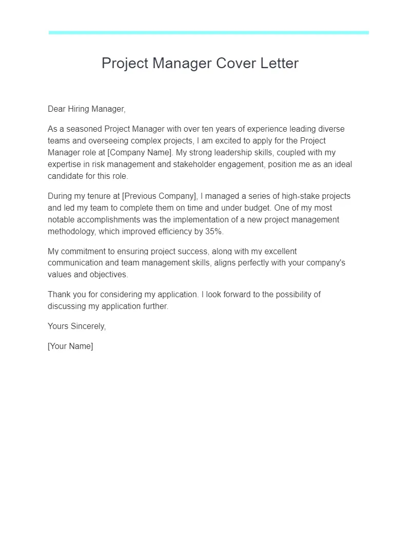 39482 project manager cover letter closing