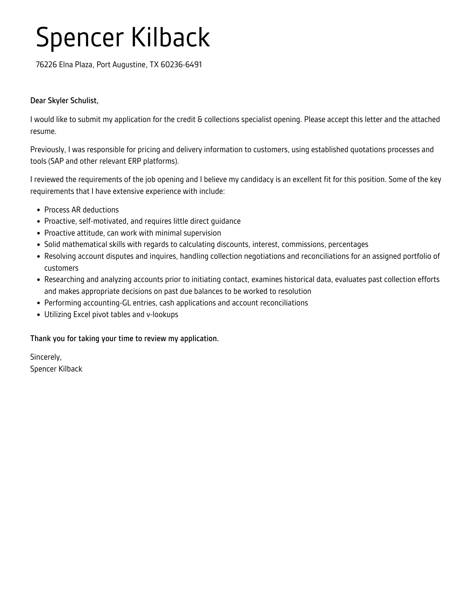 39483 collections specialist cover letter example