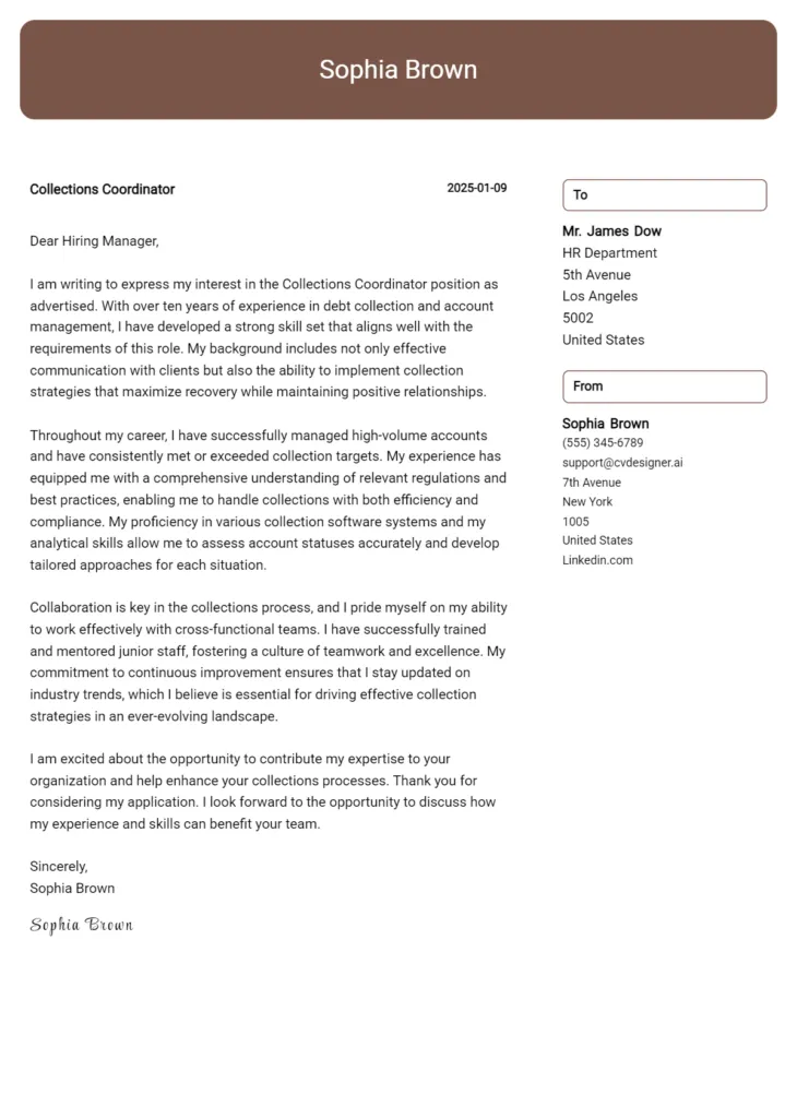 39483 collections specialist cover letter skills