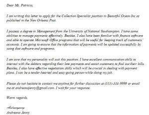 39483 collections specialist cover letter tips