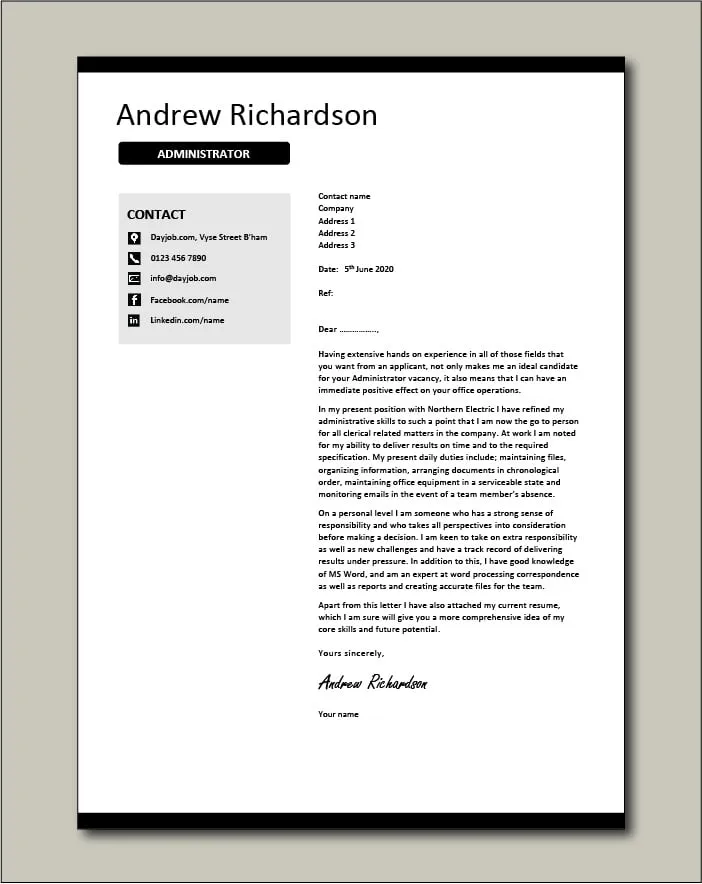 39500 admin cover letter experience