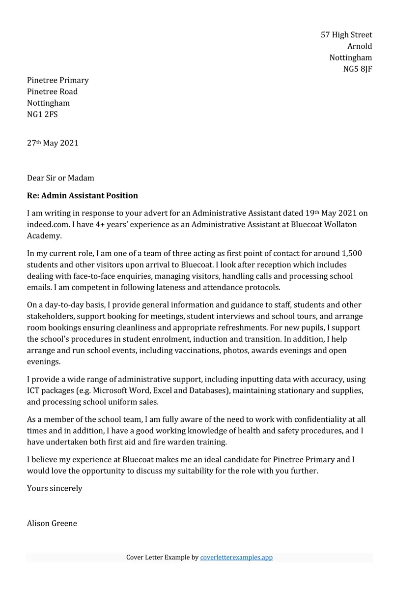 39500 admin cover letter header