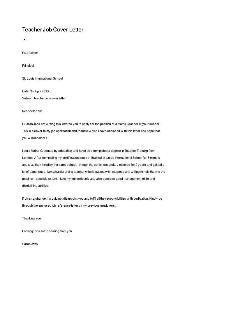 39513 teacher cover letter