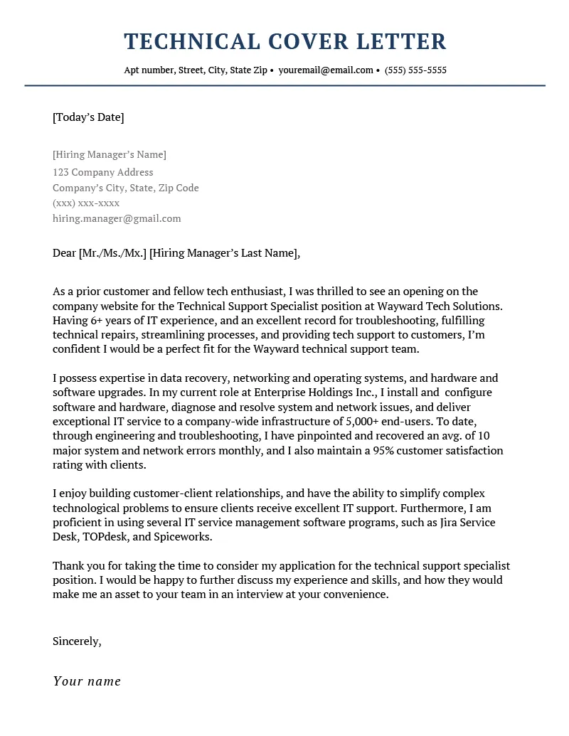 39514 technical support cover letter header
