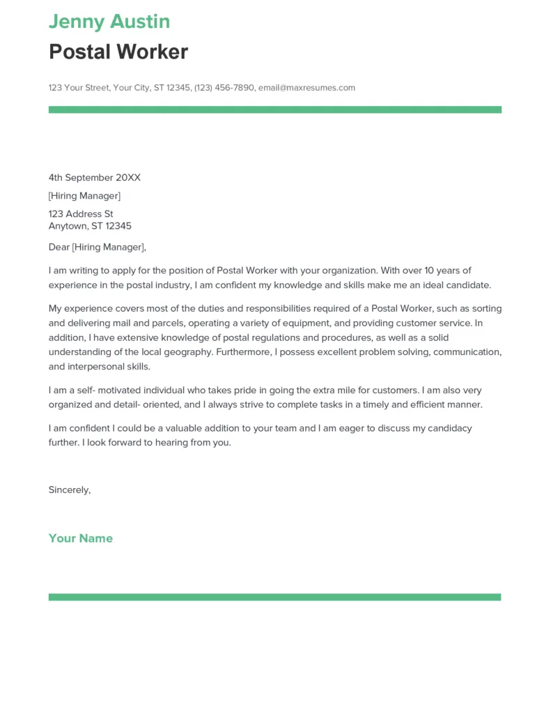 39534 postal service cover letter example